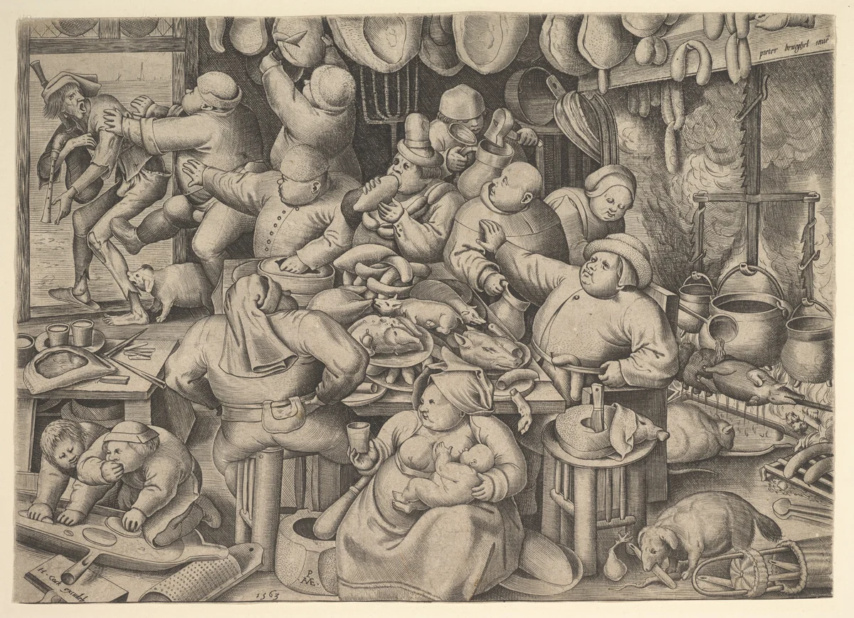 The Fat Kitchen by Pieter van der Heyden, print, 1563