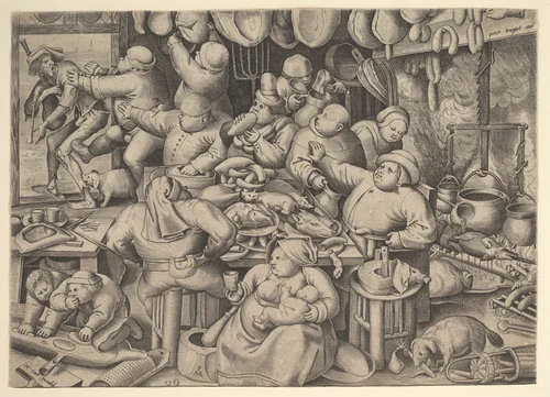 The Fat Kitchen by Pieter van der Heyden, print, 1563