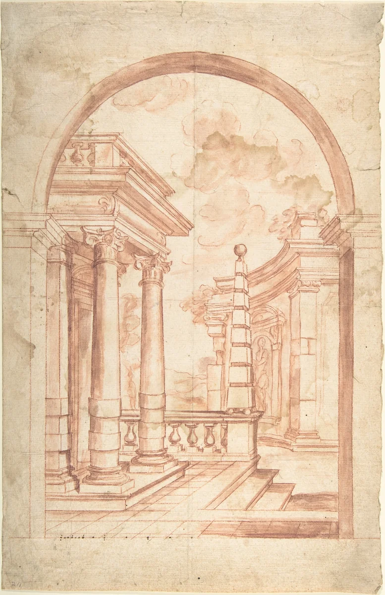Design of architectural constructions (fantasy) by anonymous, drawing, 1700-1780