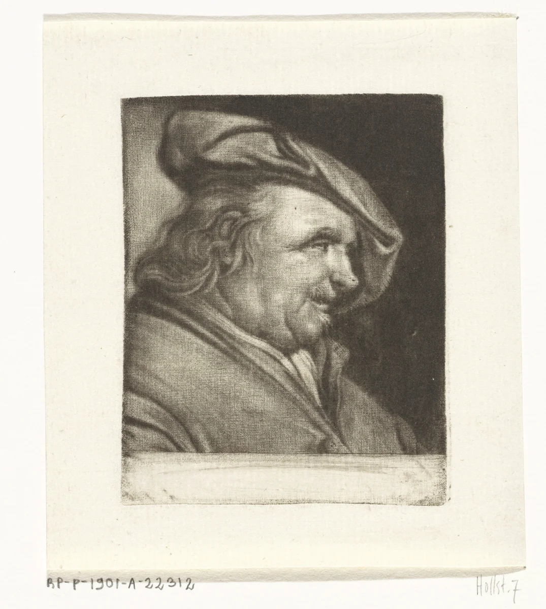 Buste van een man met een schildersmuts op het hoofd by Michiel van Musscher, print, 1655-1705
