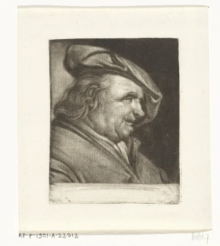 Buste van een man met een schildersmuts op het hoofd by Michiel van Musscher, print, 1655-1705