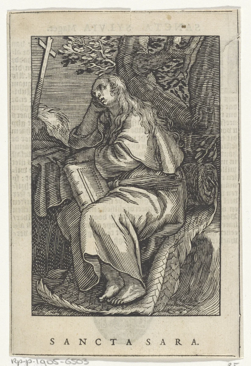Heilige Sara van Libië als kluizenares by Christoffel van Sichem, print, 1644