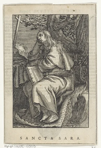 Heilige Sara van Libië als kluizenares by Christoffel van Sichem, print, 1644