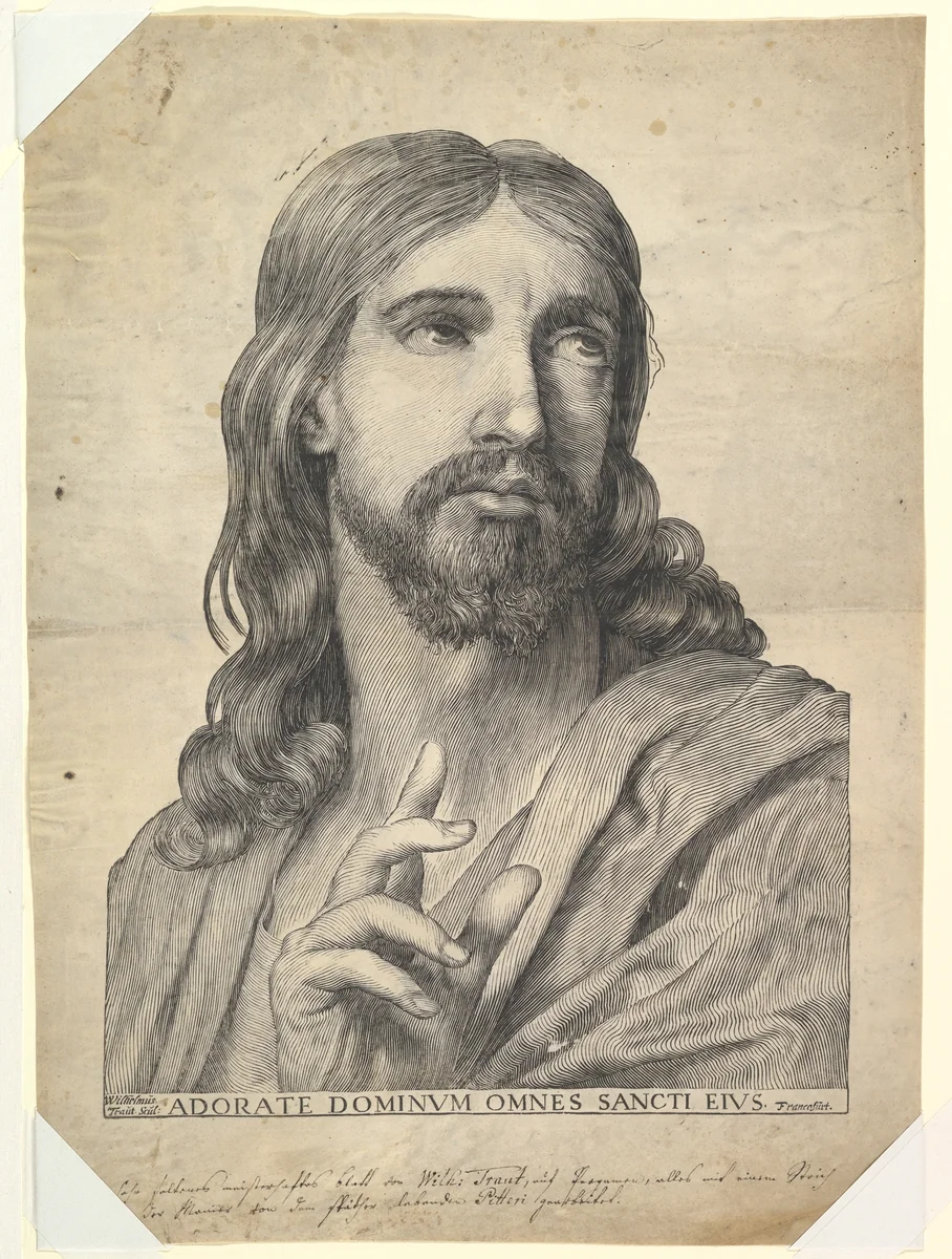 Bust of Christ Blessing by Wilhelm Traut, print, 1610-1662