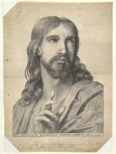 Bust of Christ Blessing by Wilhelm Traut, print, 1610-1662