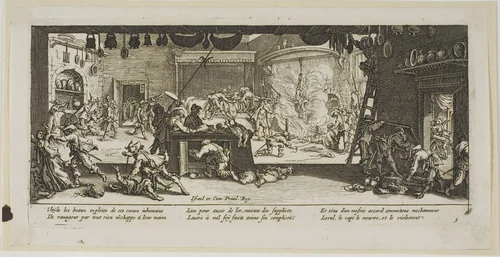 Plundering a Large Farmhouse, plate five from The Large Miseries of War by Gerrit Lucasz van Schagen, print, 1612-1635