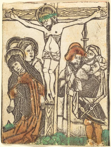 The Crucifixion by Master of the Borders with the Four Fathers of the Church, print, 1460-1480