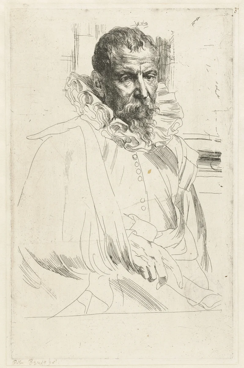 Portret van Pieter Brueghel de Jonge by Anthony van Dyck, print, 1630-1632
