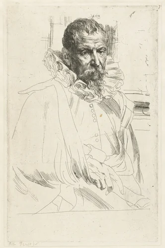 Portret van Pieter Brueghel de Jonge by Anthony van Dyck, print, 1630-1632