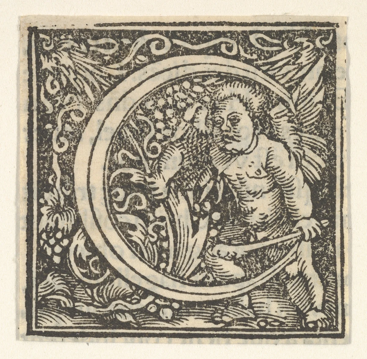 Initial letter C with putto by Heinrich Vogtherr, print, 1533-1540