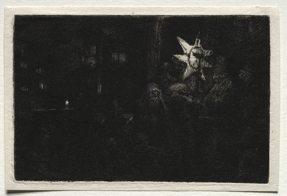 The Star of Kings: A Night Piece by Rembrandt van Rijn, print, 1646-1656