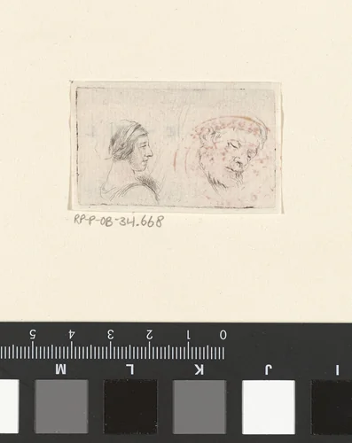 Vrouw in profiel naar rechts en het hoofd van een slapende man by Stefano della Bella, print, 1620-1664