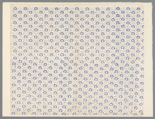 Blad met strooipatroon van bloemen en sterretjes met puntenfond by anonymous, print, 1800-1900