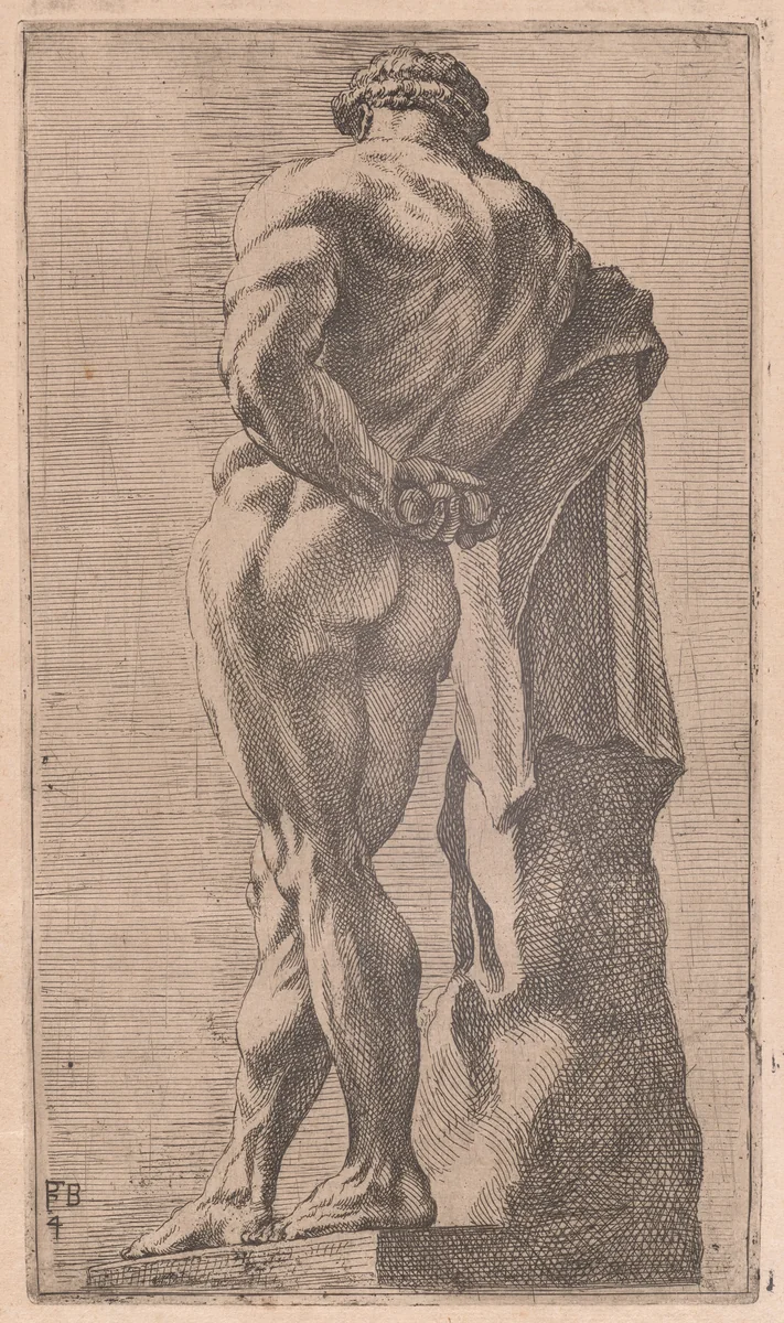 The Farnese Hercules, seen from behind [plate 4] by François Perrier, print, 1638