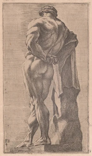 The Farnese Hercules, seen from behind [plate 4] by François Perrier, print, 1638