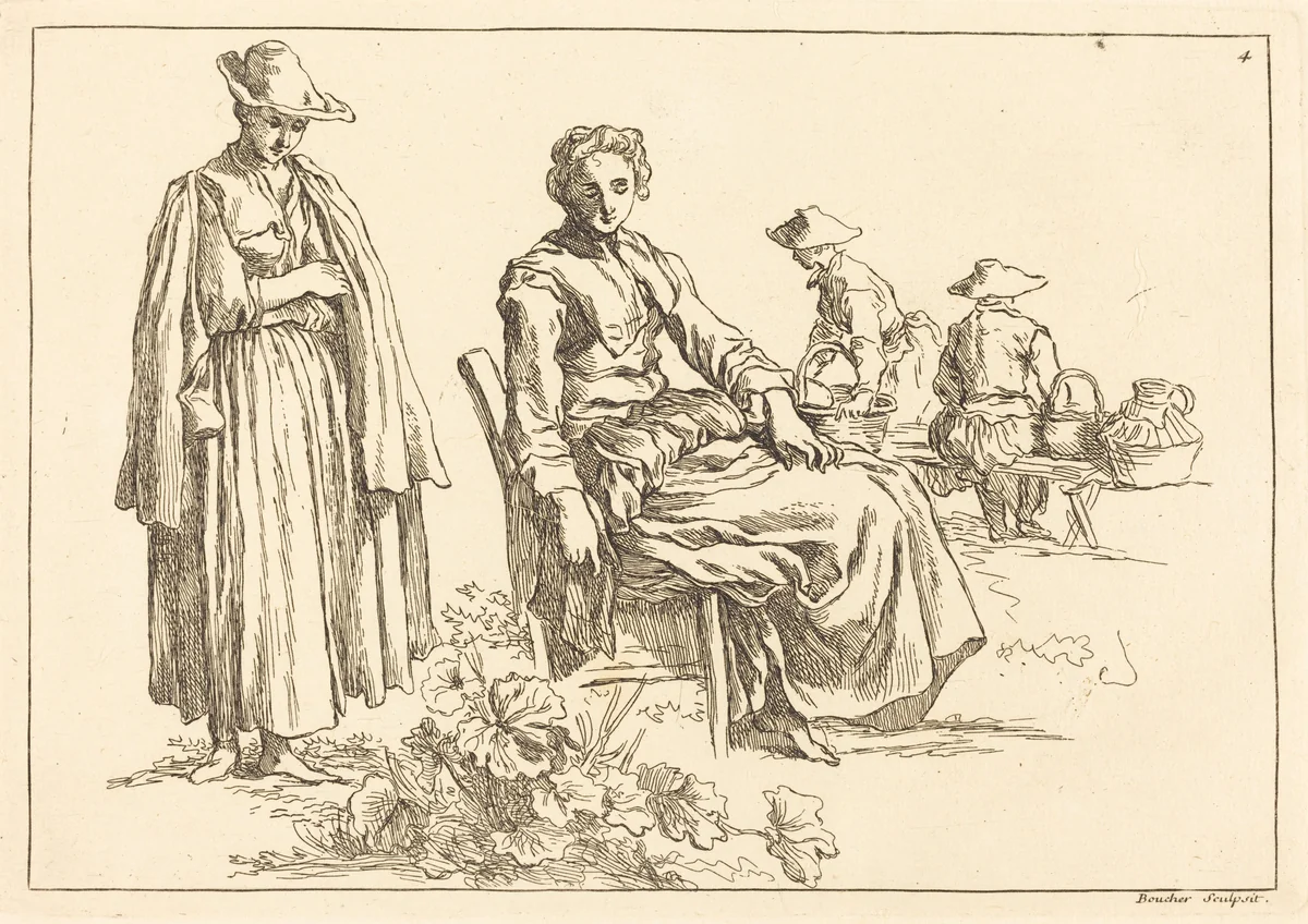 Figures in a Landscape by François Boucher, print, 1735