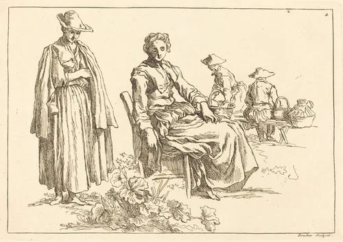 Figures in a Landscape by François Boucher, print, 1735