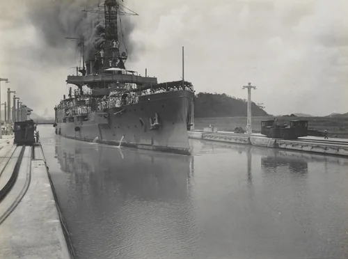USS Tennessee. Leaving Miraflores upper lock and entering the lake by Unidentified Photographer, photograph, 1916