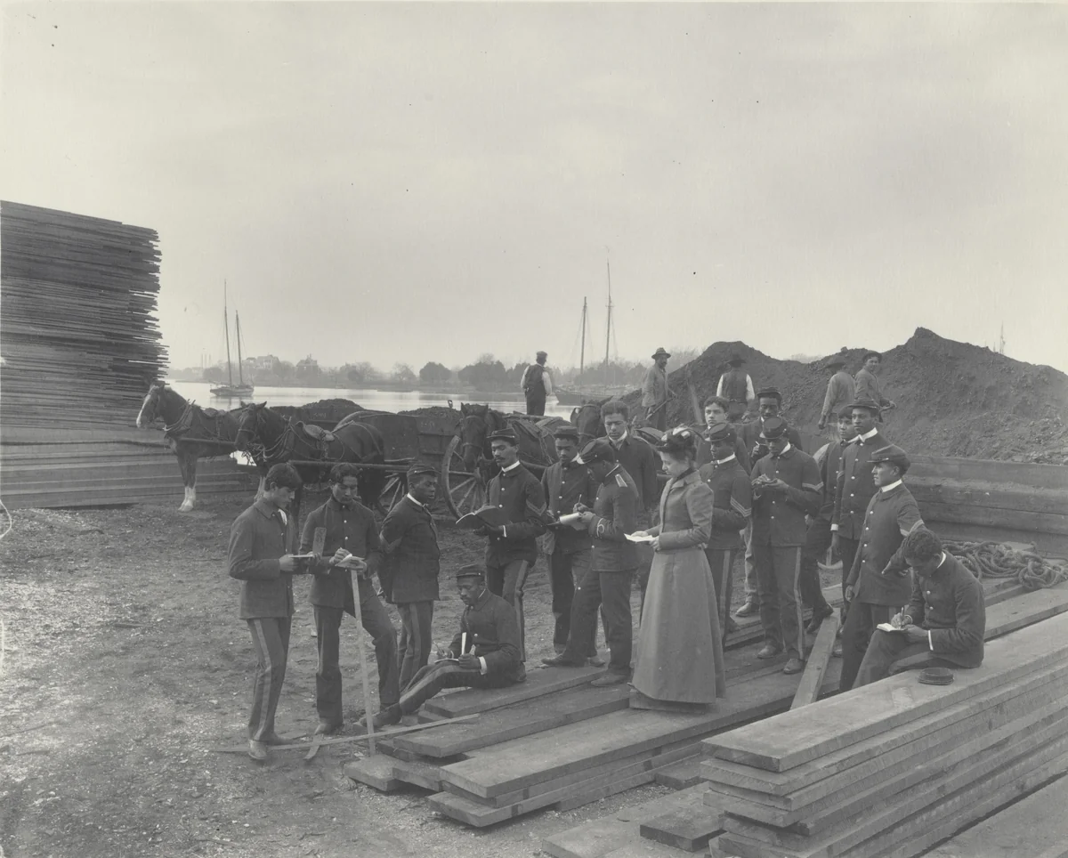 Geography. Lesson on local industries. - lumber and coal at School wharf by Frances Benjamin Johnston, photograph, 1899