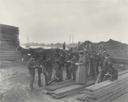 Geography. Lesson on local industries. - lumber and coal at School wharf by Frances Benjamin Johnston, photograph, 1899