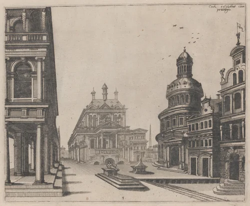 Corner of a Palace with Colonnade and Circular Building by Lucas van Doetechum
Johannes van Doetechum the Elder
Hans Vredeman de Vries
Hieronymus Cock, portfolio, 1560