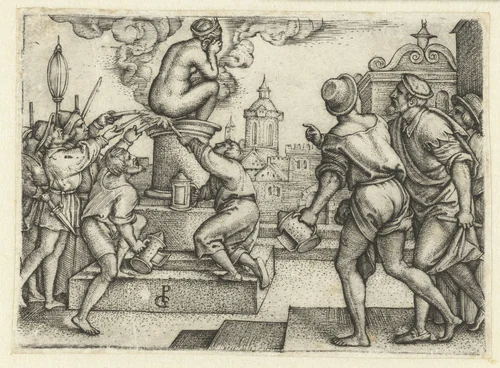 Bestraffing van prinses die Vergilius bespotte by Unknown, print, 1541-1542