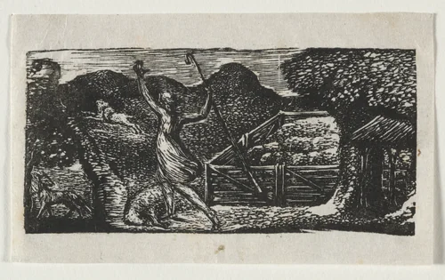 The Pastorals of Virgil, Eclogue I: The Shepherd Chases away a Wolf by William Blake, print, 1821