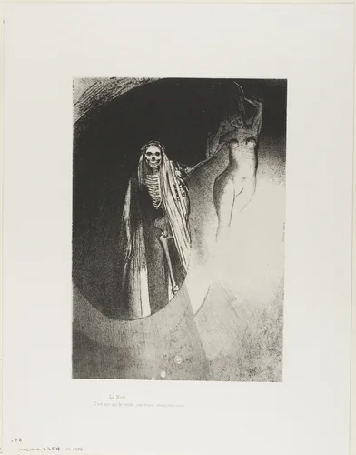 Death: "It is I who make you serious; let us embrace each other", plate 20 of 24 by Odilon Redon, print, 1896
