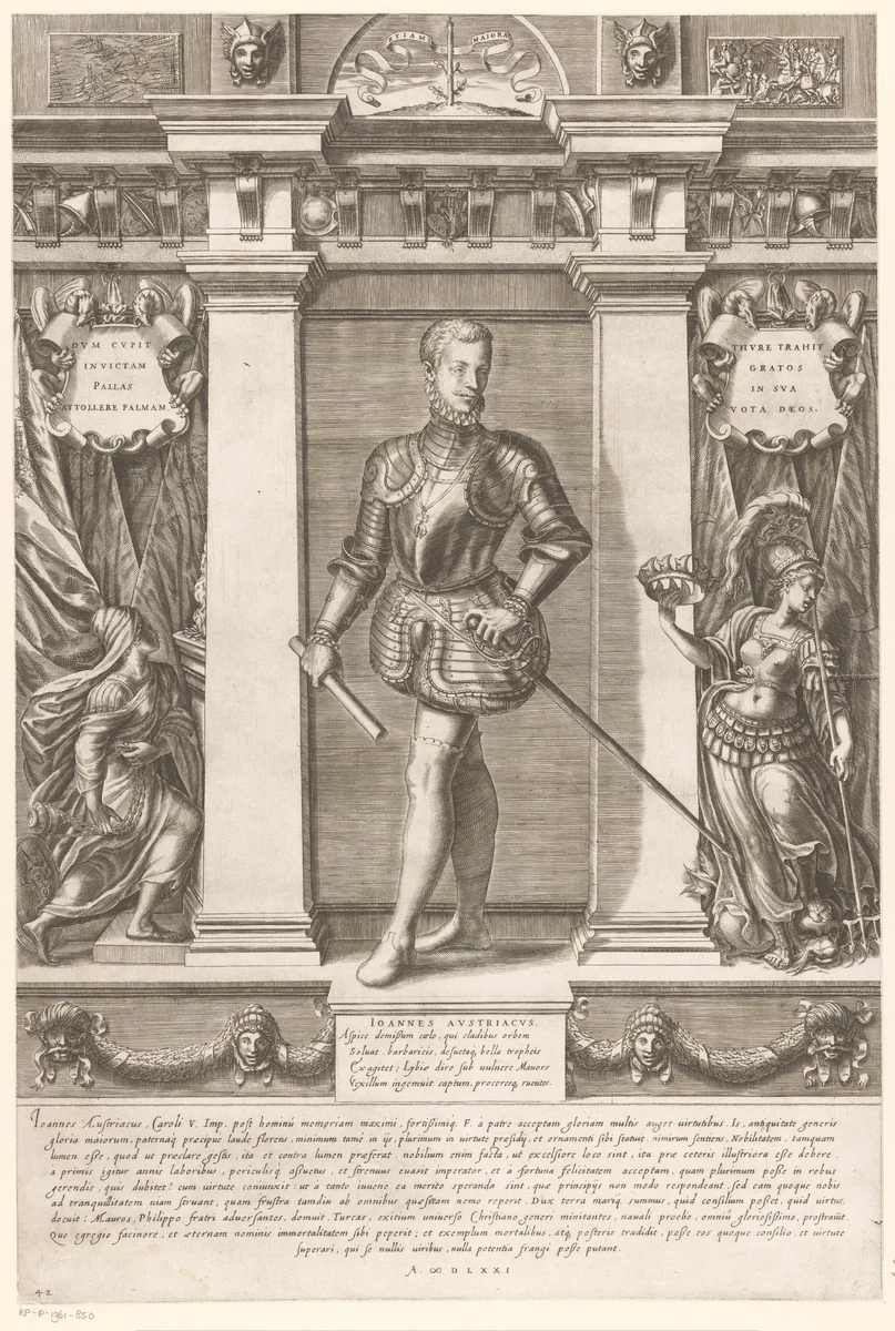 Portret van Don Juan van Oostenrijk by Gaspare Oselli, print, 1569