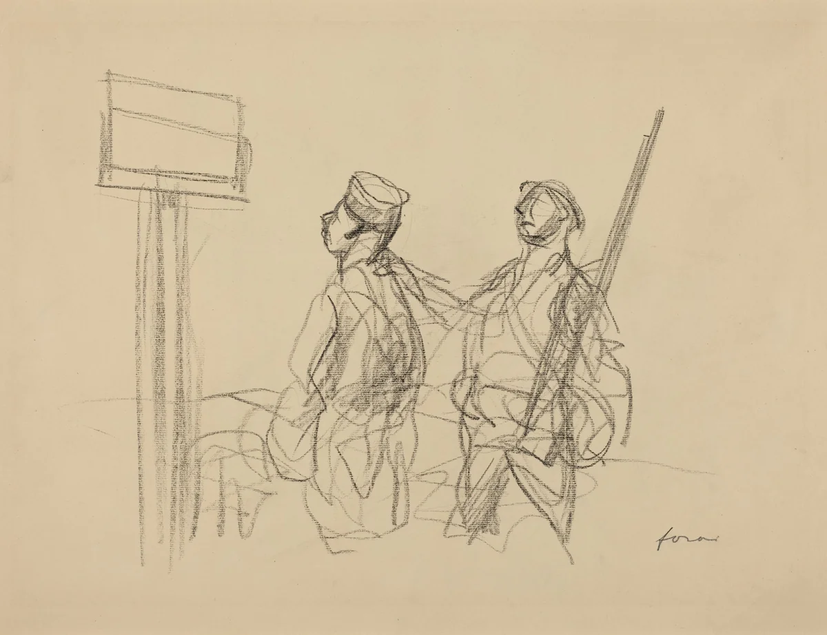 Two Soldiers Looking at a Placard by Jean-Louis Forain, drawing, 1918