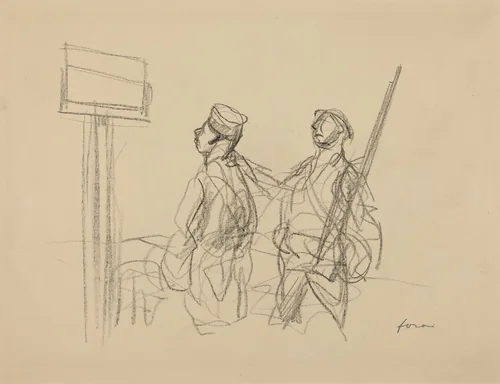 Two Soldiers Looking at a Placard by Jean-Louis Forain, drawing, 1918