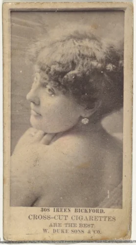 Card Number 308, Ireen Bickford, from the Actors and Actresses series (N145-3) issued by Duke Sons & Co. to promote Cross Cut Cigarettes by W. Duke, Sons & Co., photograph, 1880-1889