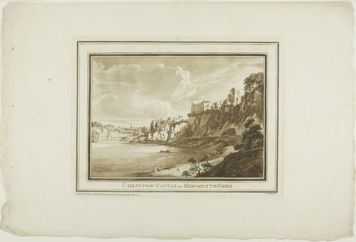 Chepstow Castle in Monmouth Shire, plate one from Twelve Views in South Wales by Paul Sandby, print, 1775