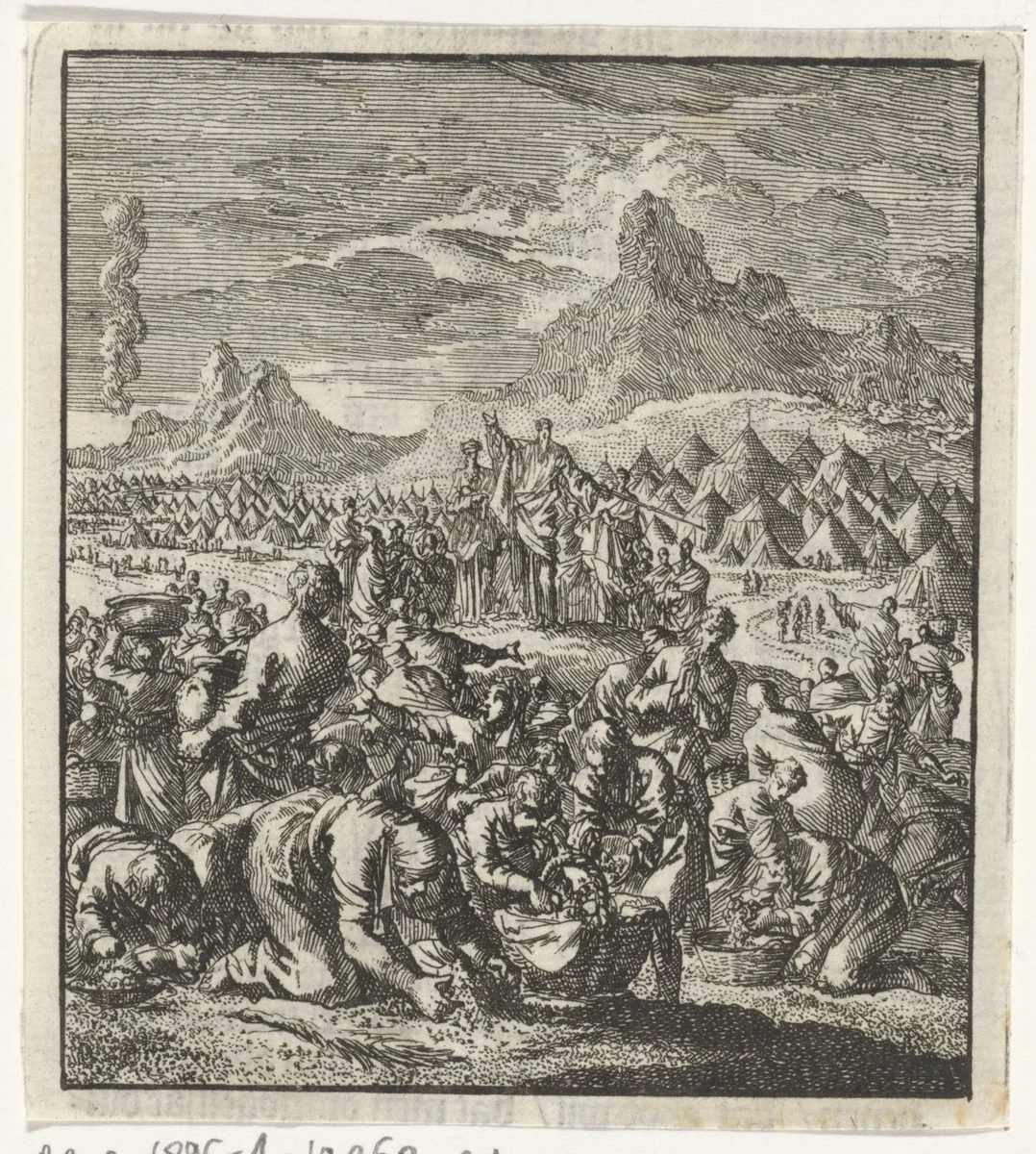 Inzameling van het manna door de Israëlieten by Jan Luyken, print, 1706