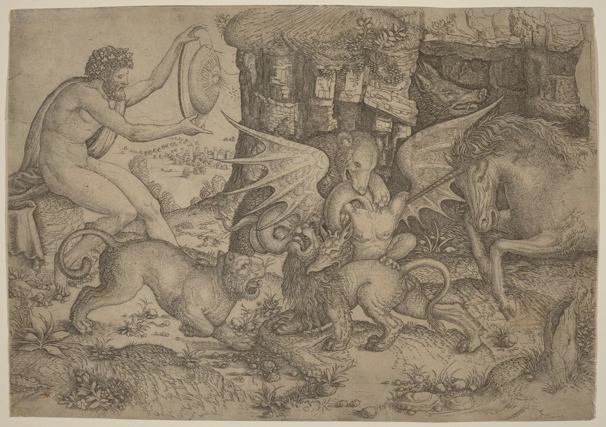 Allegorical Theme: Combat of Animals by Master of the Beheading of St. John the Baptist, print, 1515-1520