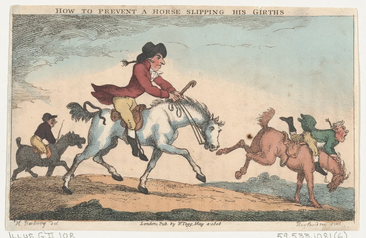 How to Prevent a Horse From Slipping His Girths by Thomas Rowlandson, print, 1808