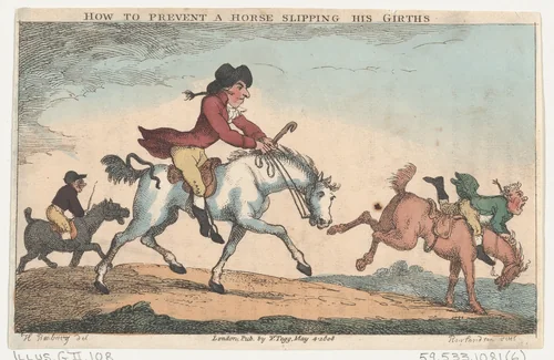 How to Prevent a Horse From Slipping His Girths by Thomas Rowlandson, print, 1808