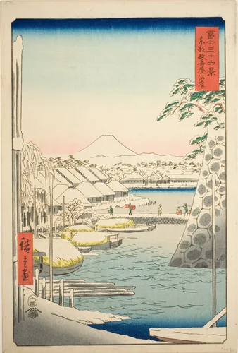 The Riverbank at Sukiya in the Eastern Capital (Toto Sukiyagashi), from the series "Thirty-six Views of Mount Fuji (Fuji sanjurokkei)" by Utagawa Hiroshige (歌川広重), print, 1858