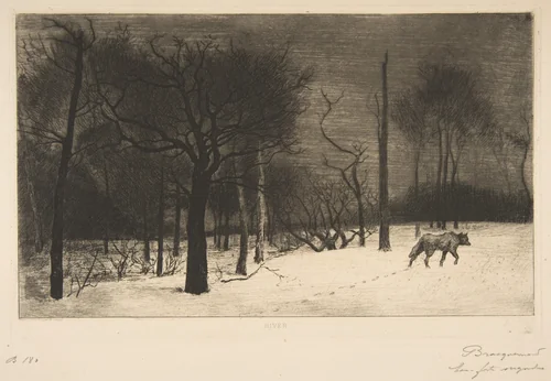 Hiver (Le Loup dans la neige) by Félix Bracquemond, print, 1864
