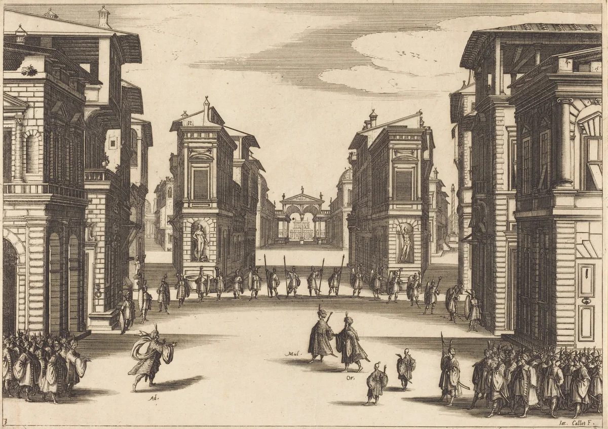 Il Solimano, Act III by Jacques Callot, print, 1620