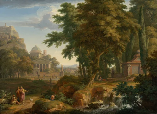 Arcadian Landscape with Saints Peter and John Healing the Lame Man by Jan van Huysum, painting, 1724