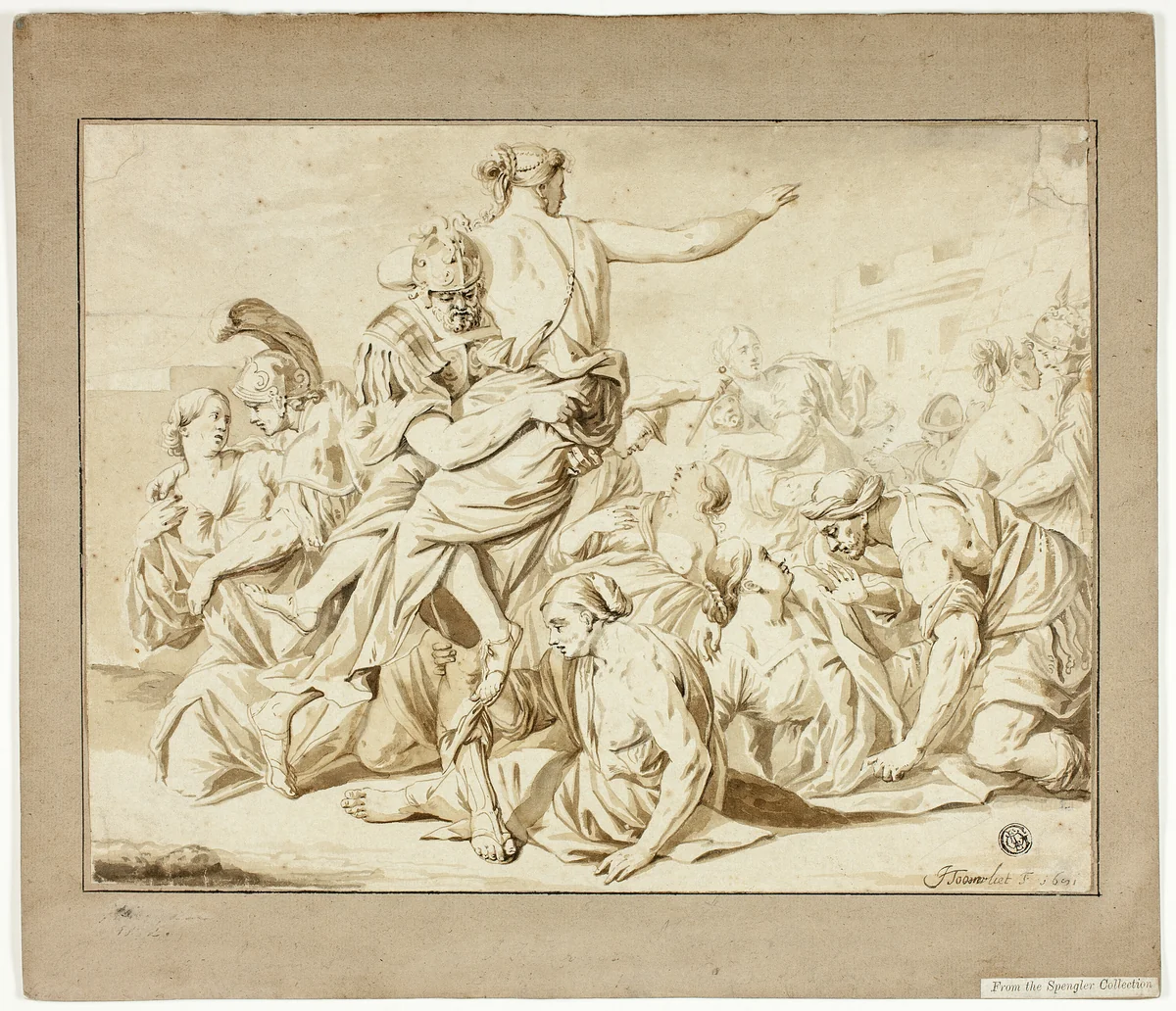 Rape of the Sabines by Jacob Toorenvliet, drawing, 1676-1686