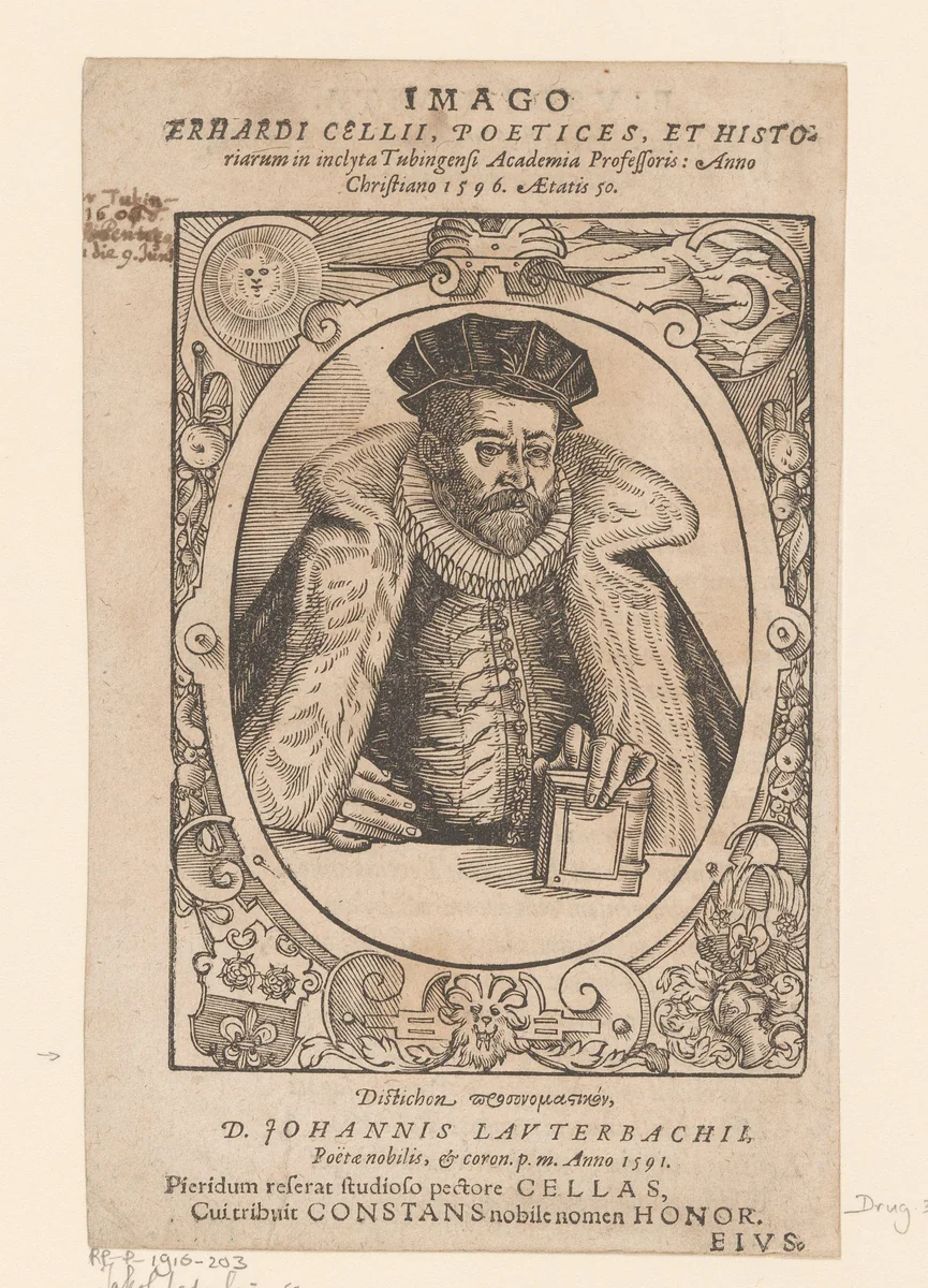 Portret van Erhard Cellius by Jakob Lederlein, print, 1596
