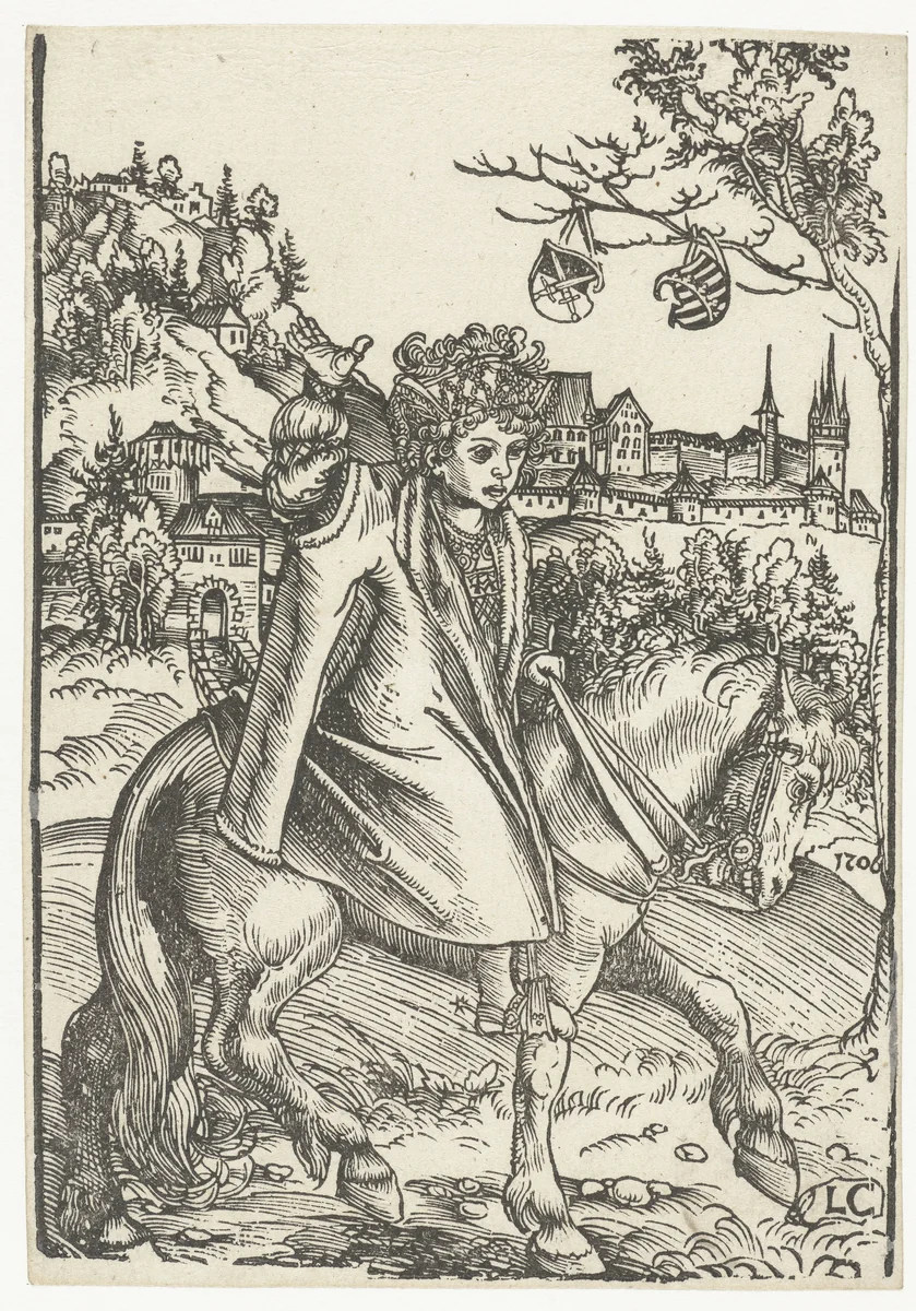 Jongen te paard by Unknown, print, 1506