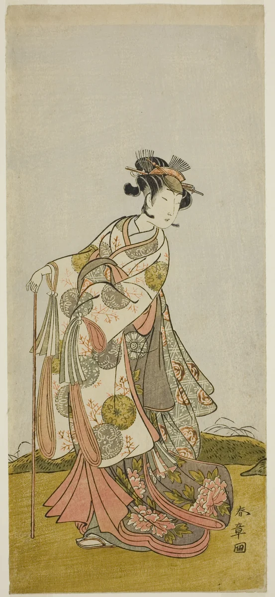The Actor Nakamura Noshio I as Princess Usuyuki (Usuyuki Hime) in the play "Shin Usuyuki Monogatari," performed at the Morita Theater in the fifth month, 1774 by Katsukawa Shunsho (勝川 春章), print, 1769-1779