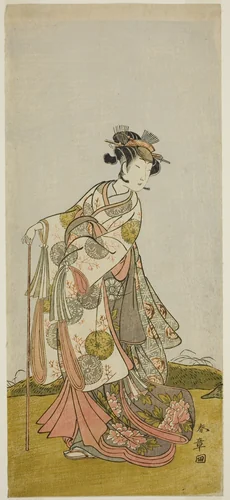 The Actor Nakamura Noshio I as Princess Usuyuki (Usuyuki Hime) in the play "Shin Usuyuki Monogatari," performed at the Morita Theater in the fifth month, 1774 by Katsukawa Shunsho (勝川 春章), print, 1769-1779