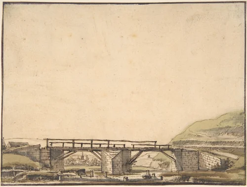 Landscape with Bridge by Anthonie van Borssom, drawing, 1624-1677