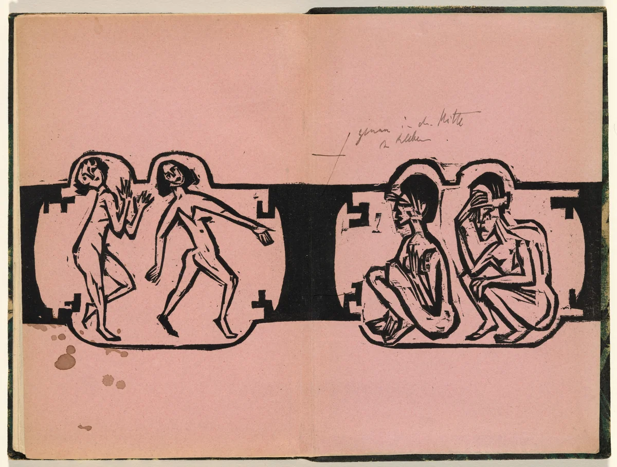 Vorsatz (back endpapers) from mock-up of Georg Heym: Umbra Vitae (Georg Heym: Shadow of Life) by Ernst Ludwig Kirchner, volume, 1912-1922