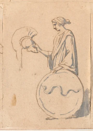 Woman with a Helmet and Shield by Jacques-Louis David, drawing, 1775-1780
