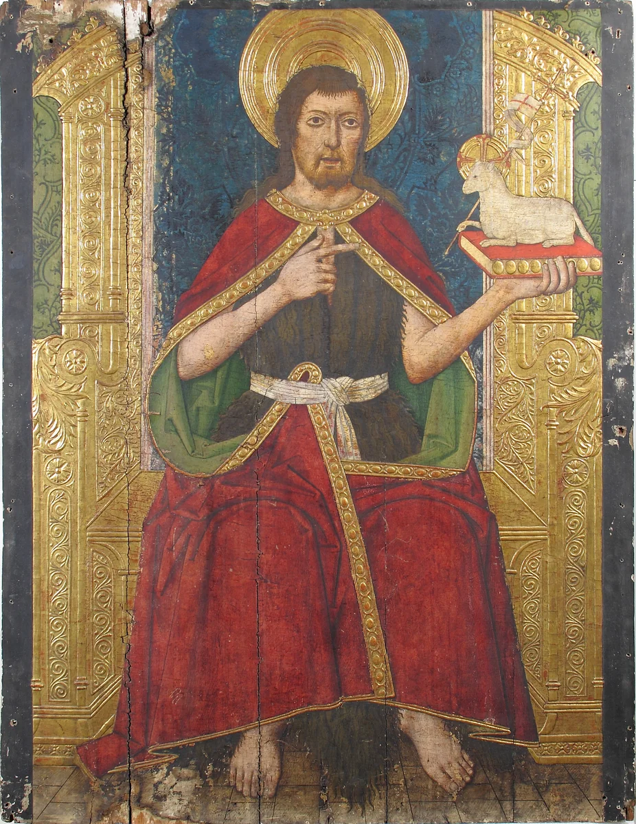 Panel with Saint John the Baptist Enthroned from Retable by Domingo Ram, painting, 1400-1499